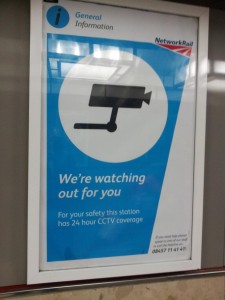 Threatening poster at UK railway stations about CCTV