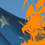 a pirate ship on a EU flag as ocean