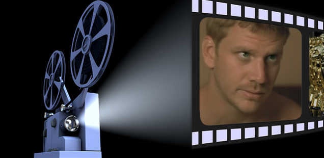 film projector, showing still from the movie 'johnny flynton'