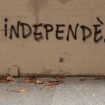 Graffiti with Catalan flag and 'independence' on a wall