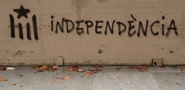 Graffiti with Catalan flag and 'independence' on a wall